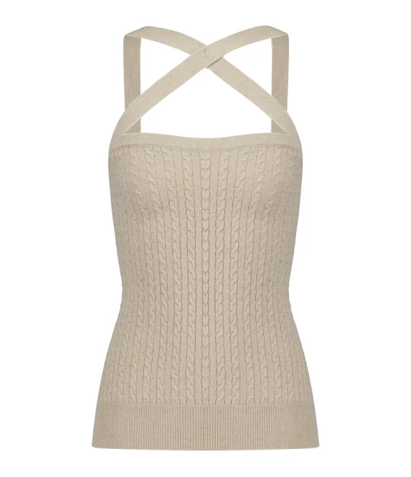 PATOU Top Croisé Laine Cachemire Beige Parchemin qualité supérieure 1