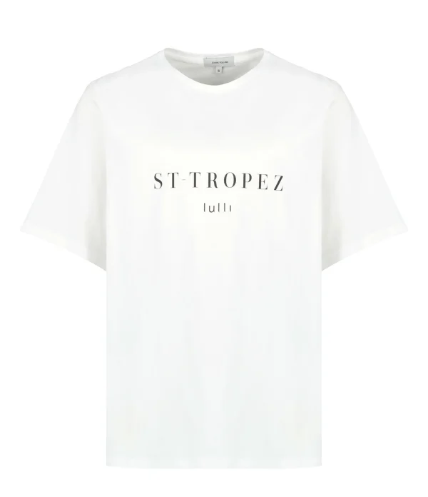 Meilleur Prix Garanti Tee-shirt Lulli St-Tropez Col Rond Coton Bio Blanc, Collaboration Jeanne Vouland X Lulli 1