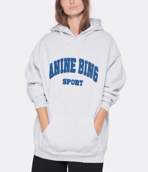 ANINE BING Sweatshirt Hoodie Tyler Coton Gris Retour Facile et Gratuit 3