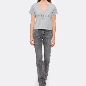 Paris Tee-shirt Lulli Marseille Col V Coton Gris, Collaboration Jeanne Vouland X Lulli 13