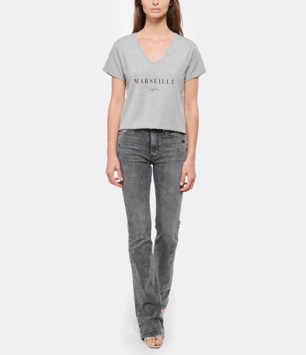 Paris Tee-shirt Lulli Marseille Col V Coton Gris, Collaboration Jeanne Vouland X Lulli 5