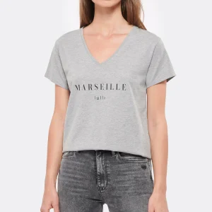 Paris Tee-shirt Lulli Marseille Col V Coton Gris, Collaboration Jeanne Vouland X Lulli 11