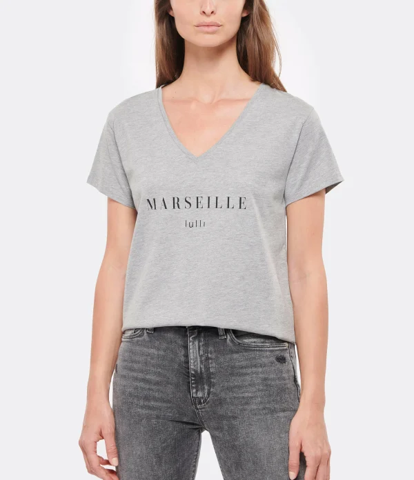 Paris Tee-shirt Lulli Marseille Col V Coton Gris, Collaboration Jeanne Vouland X Lulli 4