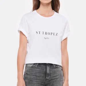 Meilleur Prix Garanti Tee-shirt Lulli St-Tropez Col Rond Coton Bio Blanc, Collaboration Jeanne Vouland X Lulli 11