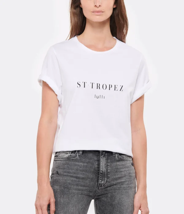 Meilleur Prix Garanti Tee-shirt Lulli St-Tropez Col Rond Coton Bio Blanc, Collaboration Jeanne Vouland X Lulli 4