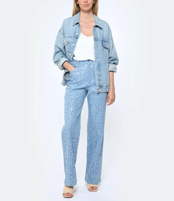 marque pas cher ROTATE Jean Denim Sequins Bleu 3