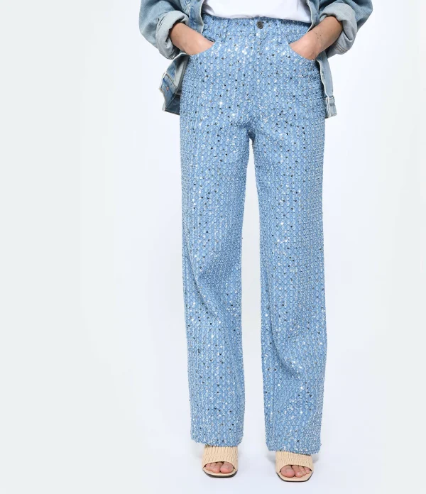 marque pas cher ROTATE Jean Denim Sequins Bleu 4