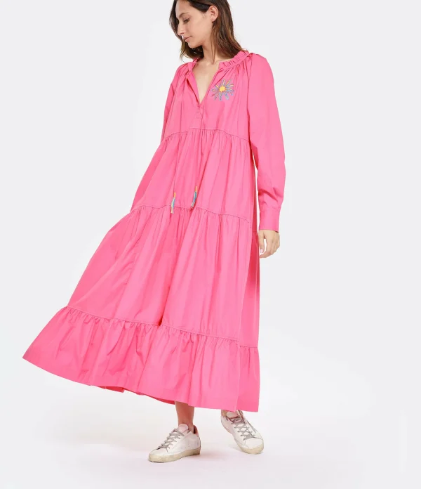 MIRA MIKATI Robe Manches Longues Broderie Coton Rose de garantie authentique 3