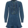 SELF PORTRAIT Robe Mini Volants Denim Bleu vente pas cher en ligne 16