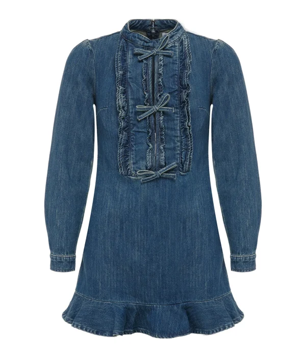 SELF PORTRAIT Robe Mini Volants Denim Bleu vente pas cher en ligne 1