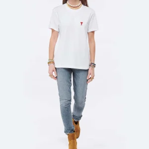 Vente AMI Paris Tee-shirt Unisexe Ami De Cœur Coton Biologique Blanc 16