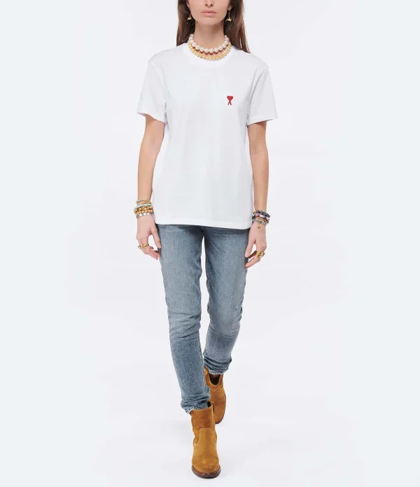 Vente AMI Paris Tee-shirt Unisexe Ami De Cœur Coton Biologique Blanc 6