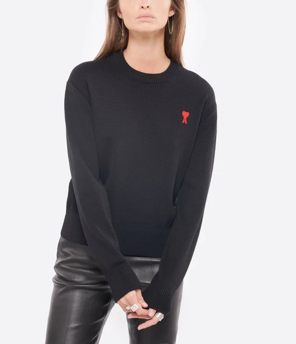 qualité d’originales AMI Paris Pull Ami De Cœur Laine Noir 4