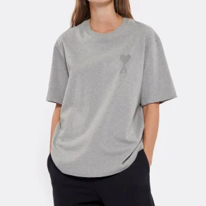 AMI Paris Tee-shirt Unisexe Ami De Cœur Coton Biologique Gris Chiné pas cher en ligne 11