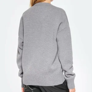 AMI Paris Pull Unisexe Oversize Ami De Cœur Col Rond Laine Gris Noir magasin 15