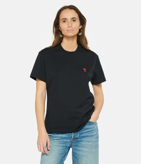 en ligne officielle AMI Paris Tee-shirt Unisexe Ami De Cœur Coton Biologique Noir 3