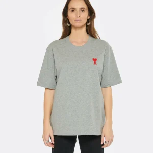 grande promotion AMI Paris Tee-shirt Unisexe Ami De Cœur Coton Biologique Gris Chiné Rouge 11