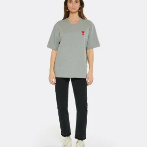 grande promotion AMI Paris Tee-shirt Unisexe Ami De Cœur Coton Biologique Gris Chiné Rouge 15