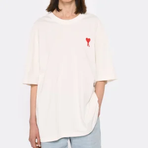 garantis authentique AMI Paris Tee-shirt Unisexe Ami De Cœur Coton Biologique Blanc Rouge 11