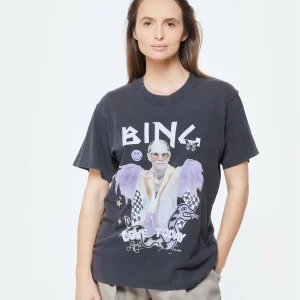 Tee-shirt Lili Elton John Coton Noir Délavé, Collaboration Anine Bing X Terry O’Neill X IScreamColour magasins pas chers 11