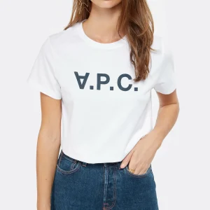 A.P.C. Tee-shirt Coton Blanc Bleu Marine marque pas cher 8