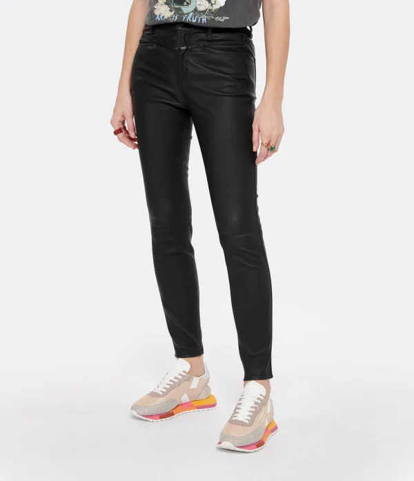 dernières CLOSED Jean Skinny Pusher Cuir Agneau Noir 5