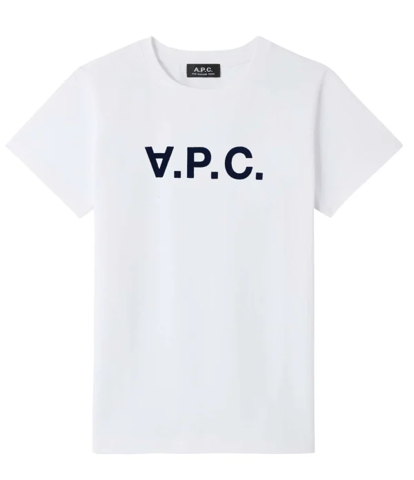 A.P.C. Tee-shirt Coton Blanc Bleu Marine marque pas cher 1