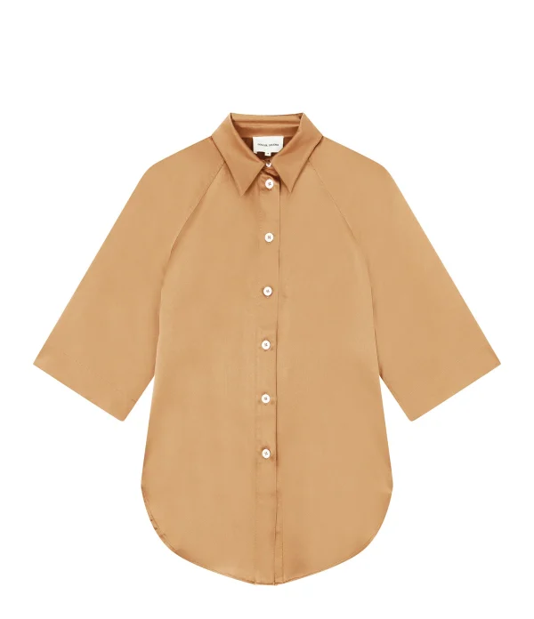 LOULOU STUDIO Chemise Manches Courtes Datia Soie Camel vente pas cher 1