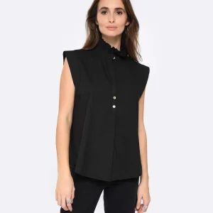 FORTE_FORTE Blouse Coton Popeline Noir Top ventes 11