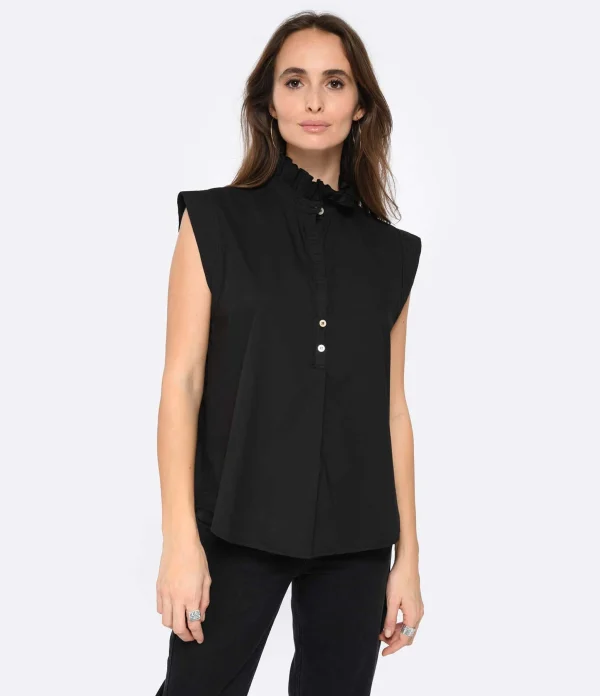 FORTE_FORTE Blouse Coton Popeline Noir Top ventes 4