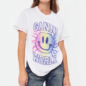 Ganni Tee-shirt Smiley Coton Organique Bright White grande marque pas cher 11