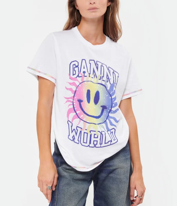 Ganni Tee-shirt Smiley Coton Organique Bright White grande marque pas cher 4