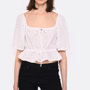 Ganni Top Court Broderie Anglaise Coton Organique Blanc mode pas chere 11