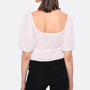 Ganni Top Court Broderie Anglaise Coton Organique Blanc mode pas chere 15