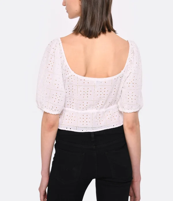 Ganni Top Court Broderie Anglaise Coton Organique Blanc mode pas chere 6