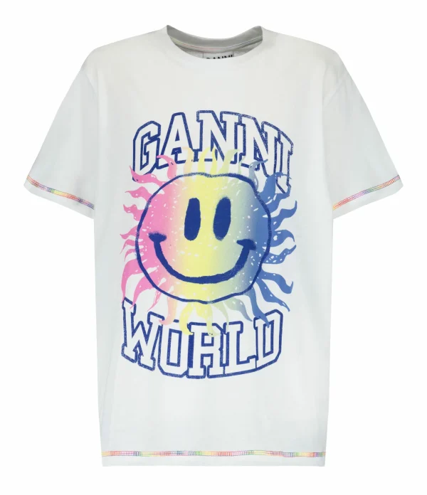 Ganni Tee-shirt Smiley Coton Organique Bright White grande marque pas cher 1