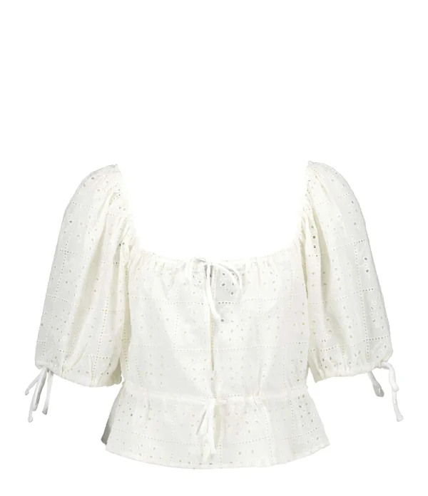 Ganni Top Court Broderie Anglaise Coton Organique Blanc mode pas chere 1