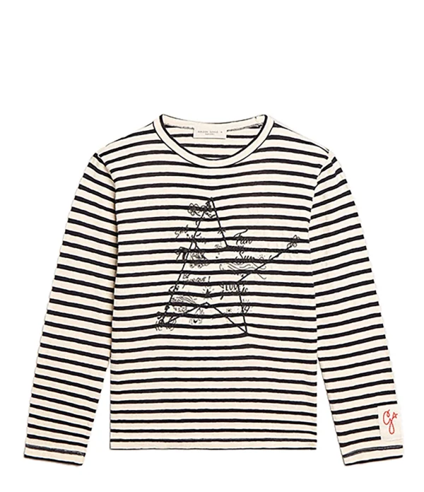 Top ventes Golden Goose Tee-shirt Golden Enfant Coton Rayures Écru 1