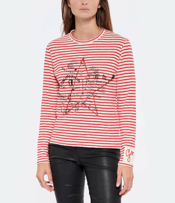 Golden Goose Tee-shirt Golden Coton Rayures Rouge Blanc site pas cher 4