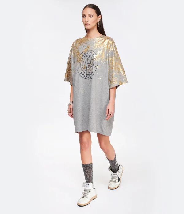 Golden Goose Tee-shirt Journey Coton Gris Doré aux meilleurs prix 4