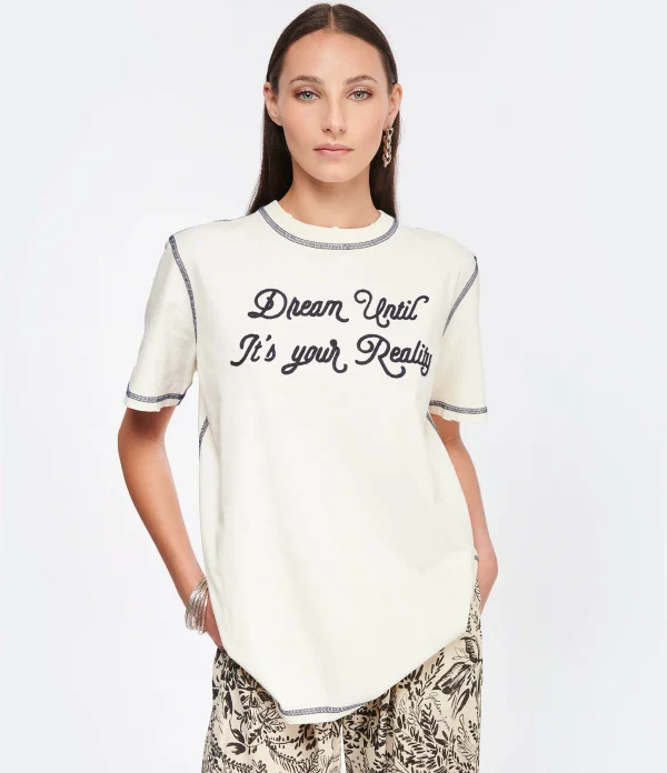 soldes en ligne Golden Goose Tee-shirt Journey Regular Coton Écru 4