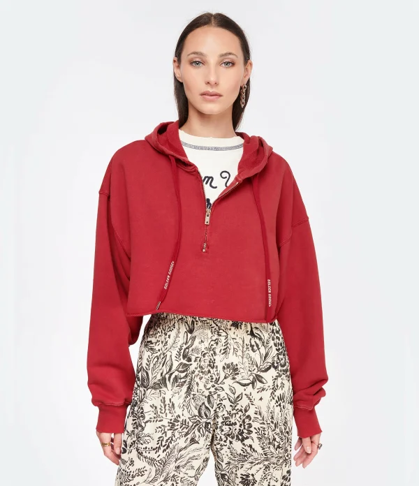 Golden Goose Crop Sweatshirt Hoodie Court Journey Coton Rouge REMISE allant 4