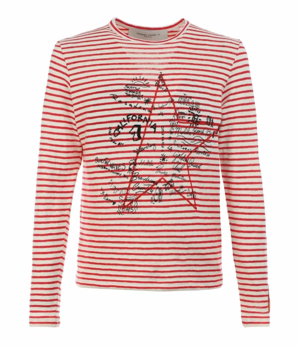 Golden Goose Tee-shirt Golden Coton Rayures Rouge Blanc site pas cher 1