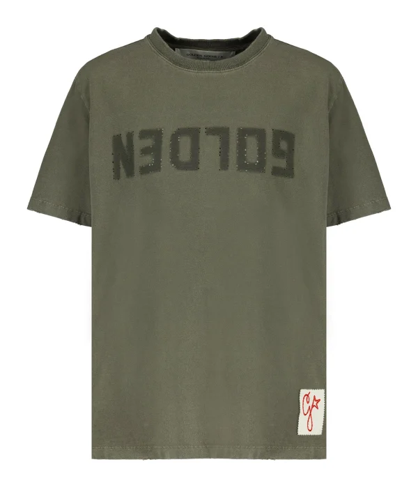 Boutique Golden Goose Tee-shirt Golden Coton Vert Olive 1