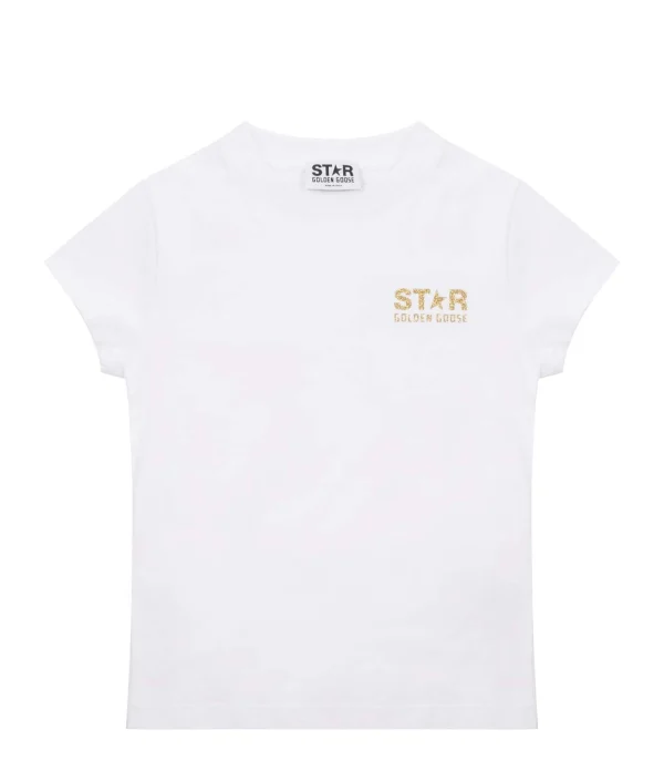 Golden Goose Tee-shirt Enfant Star Coton Blanc Doré ﻿soldes 1