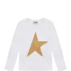 Golden Goose Tee-shirt Enfant Star Manches Longues Coton Blanc Doré achat pas cher 17