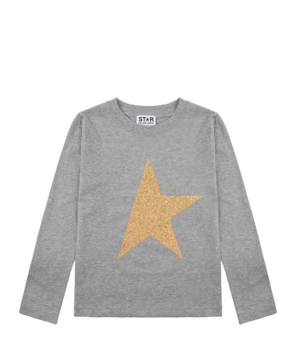 Golden Goose Tee-shirt Enfant Star Manches Longues Coton Gris Doré Satisfait ou Remboursé 1