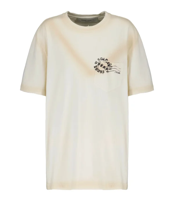 Golden Goose Tee-shirt Journey Homme Coton Écru magasin en ligne france 1