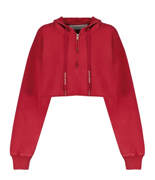 Golden Goose Crop Sweatshirt Hoodie Court Journey Coton Rouge REMISE allant 1