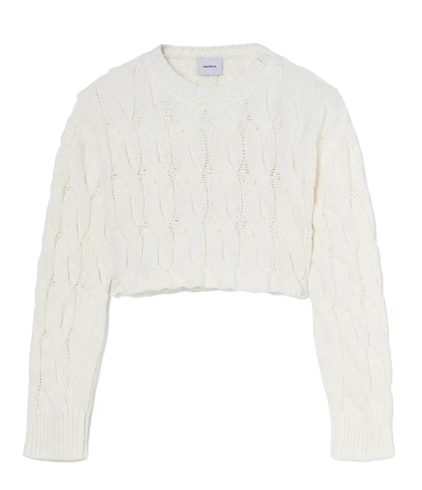 mode HALFBOY Pull Crew Cable Laine Crème 1